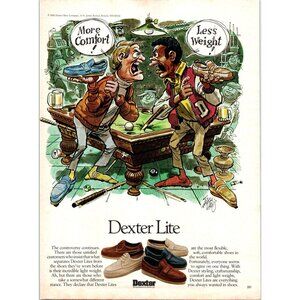 1981 Dexter Lites Loafers Shoes Vintage Print Ad Pool Table Hall Beer Wall Art